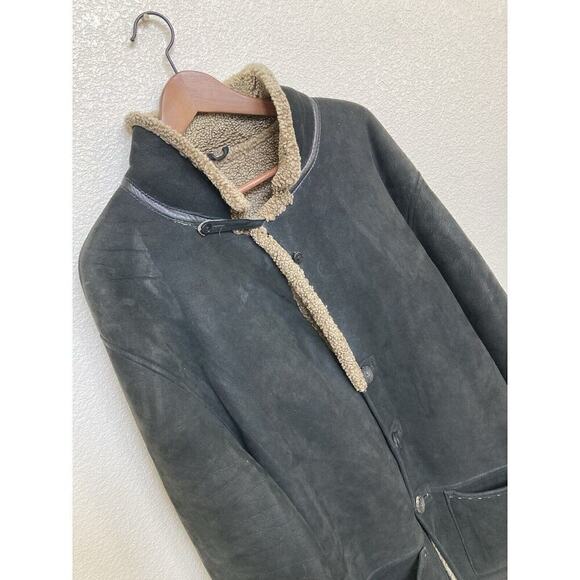 Vintage Sawyer of Napa sherling rancher coat long black large suede leather - Picture 2 of 8